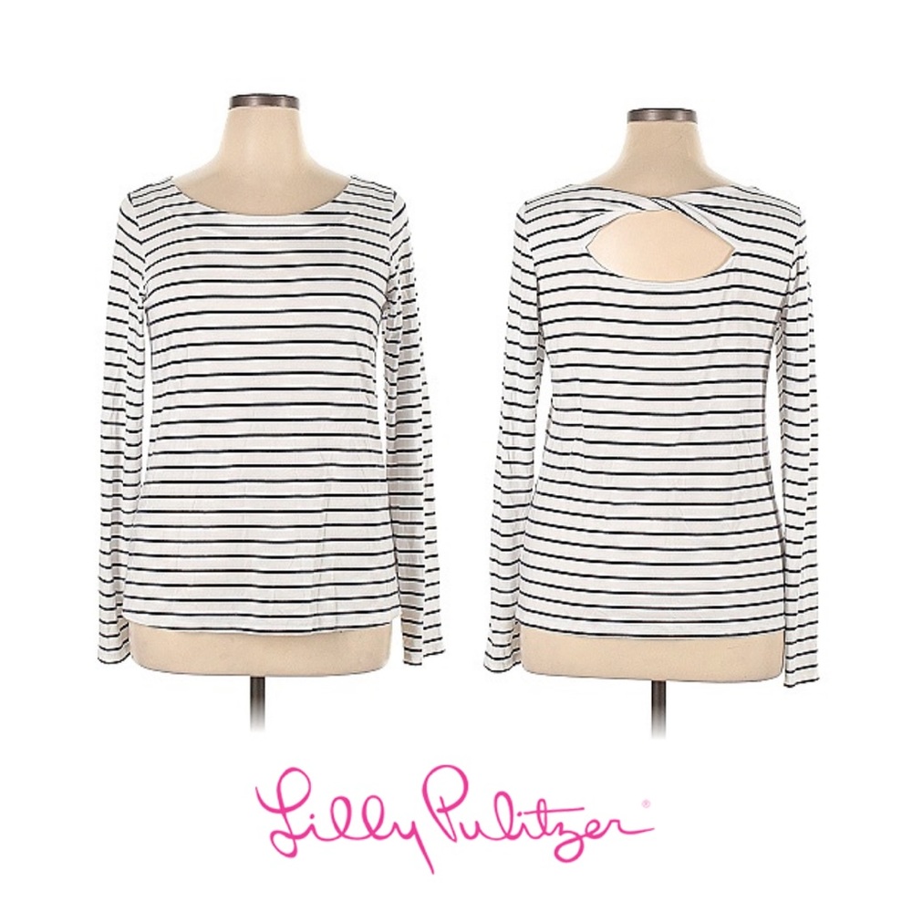 Lilly Pulitzer Luxletic Striped Long Sleeve Tee, small back cut-out w twist, XL
